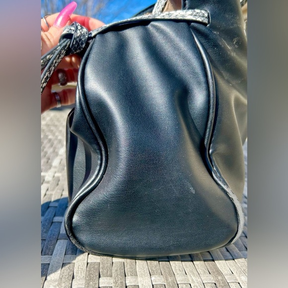 Badgley Mischka Black Snake Vegan Leather Tote Hobo Bag - Picture 5 of 14